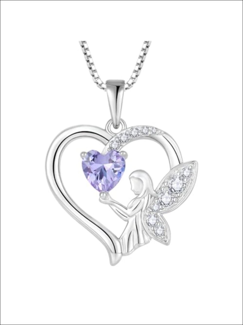 925 Sterling Silver Guardian Angel Pendant Necklace 18k White Gold Plated